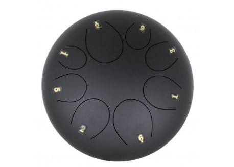 TONGUE DRUM TANKDRUM DE 10" NEGRO CIRCULAR CON  8 LAMINAS PATAS GOMA