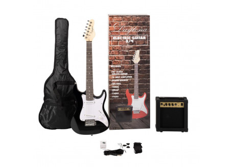 PACK KIT GUITARRA ELECTRICA DAYTONA 3/4 NIÑOS NEGRA STRATO PGEDBK34