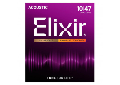 JUEGO CUERDAS GUITARRA ACUSTICA ELIXIR 0.10-47 11002 NANOWEB 3803501