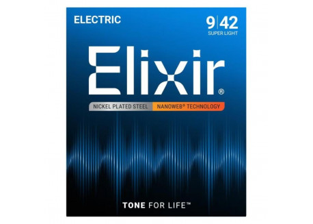 JUEGO CUERDAS GUITARRA ELECTRICA ELIXIR 0.9 0.42 NANOWEB 12002